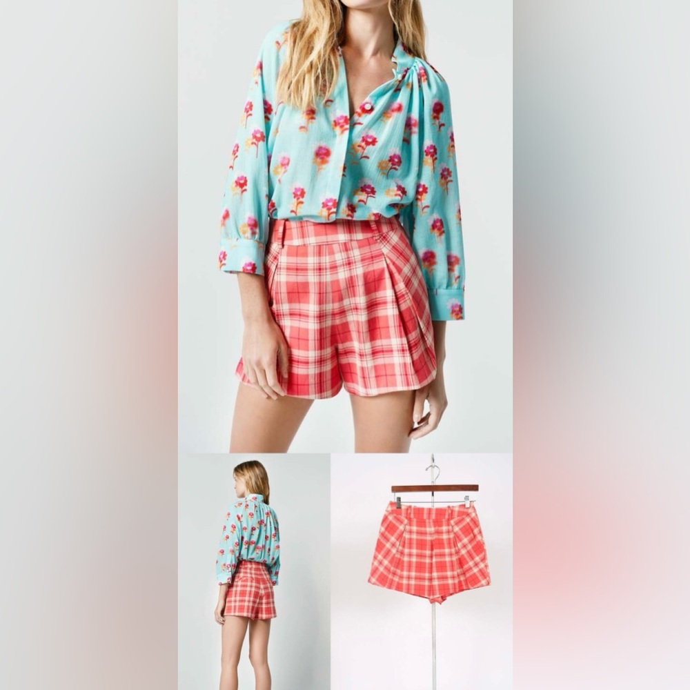 SMYTHE PLEATED PLAID WALKING SHORTS IN WATERMELON Size 8
